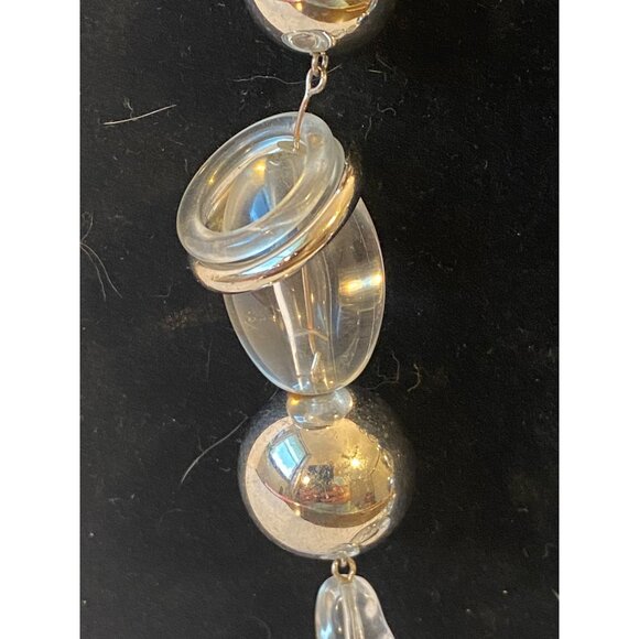 Vintage Chicos Clear & Silver Beaded Necklace With Chunky Chain & Orb Accents 36 - Picture 2 of 8